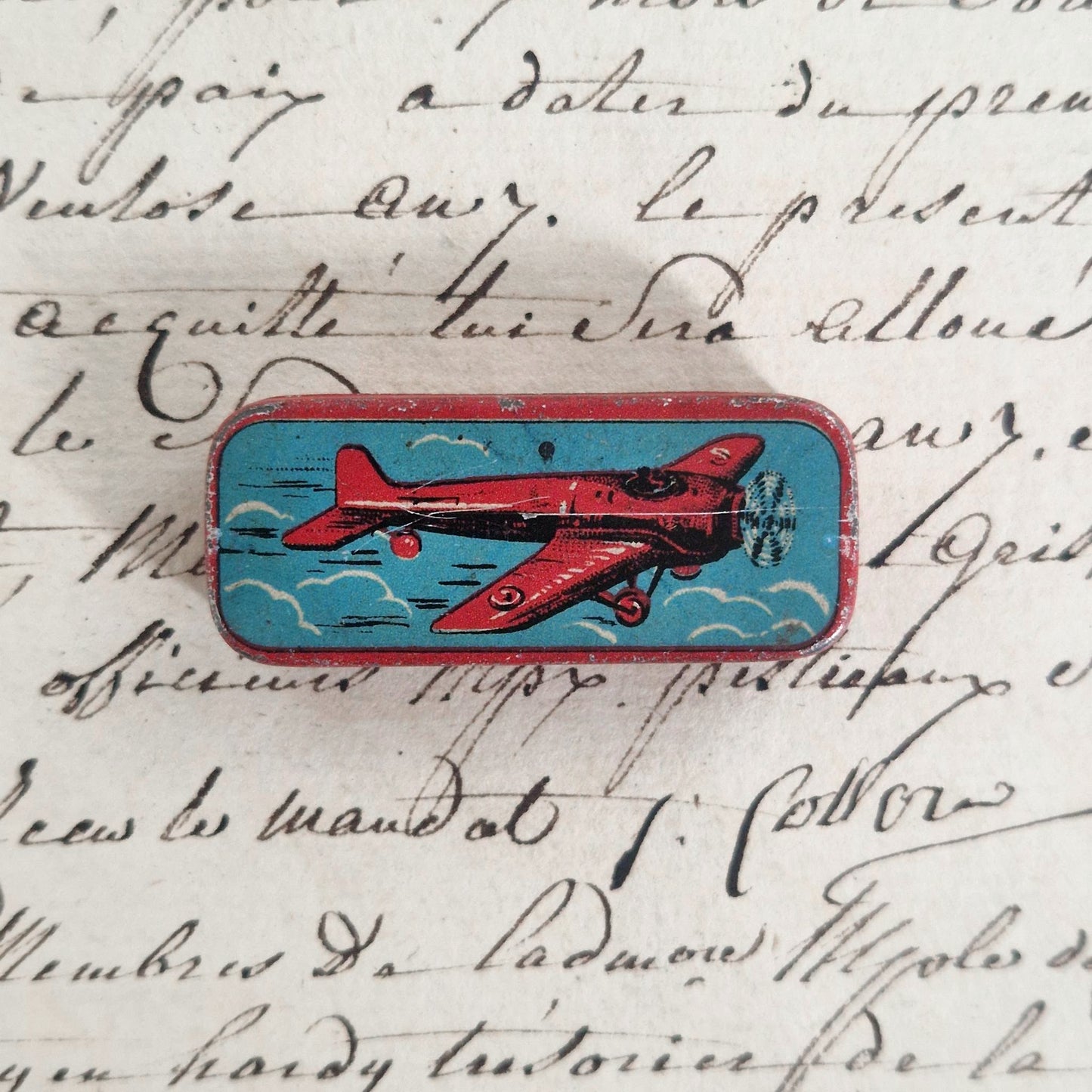 Rare boîte de plumes illustrée « Avion - Mallat »