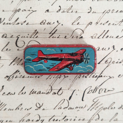 Rare boîte de plumes illustrée « Avion - Mallat »