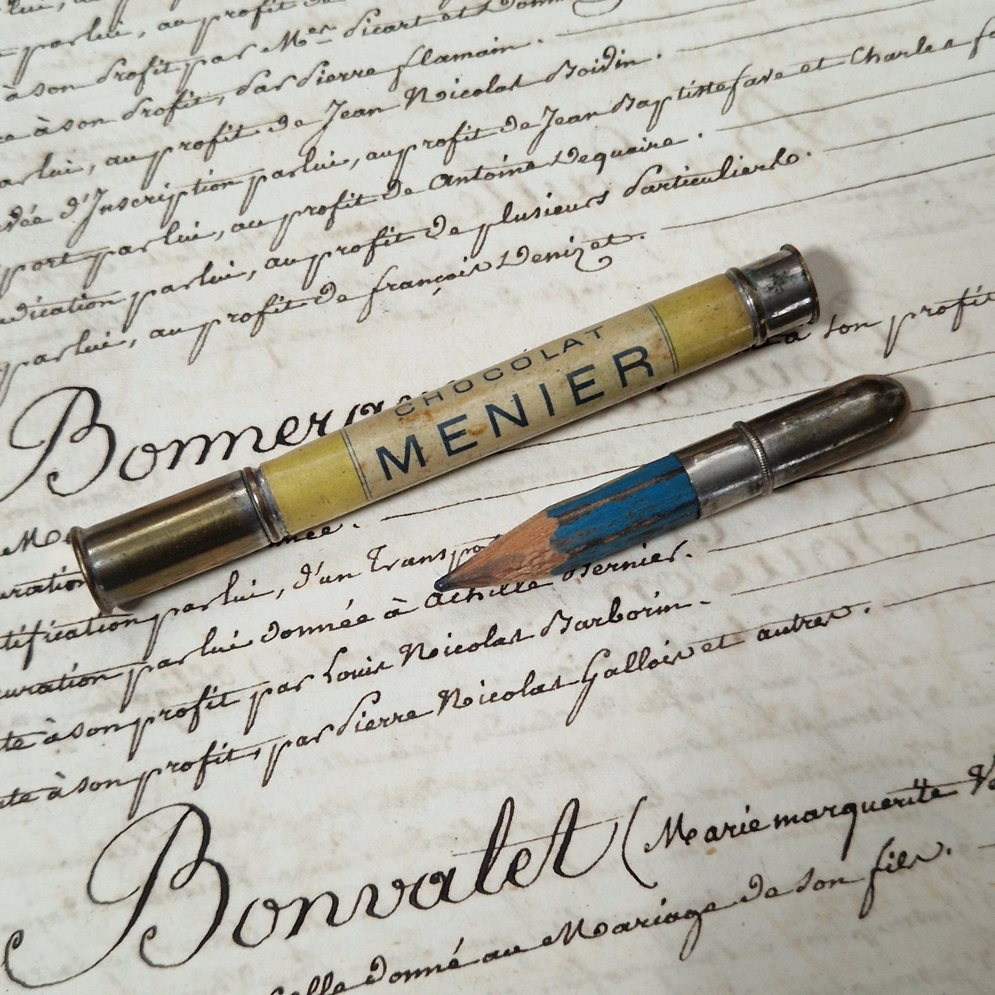 Vintage advertising "Chocolat Menier" pencil holder