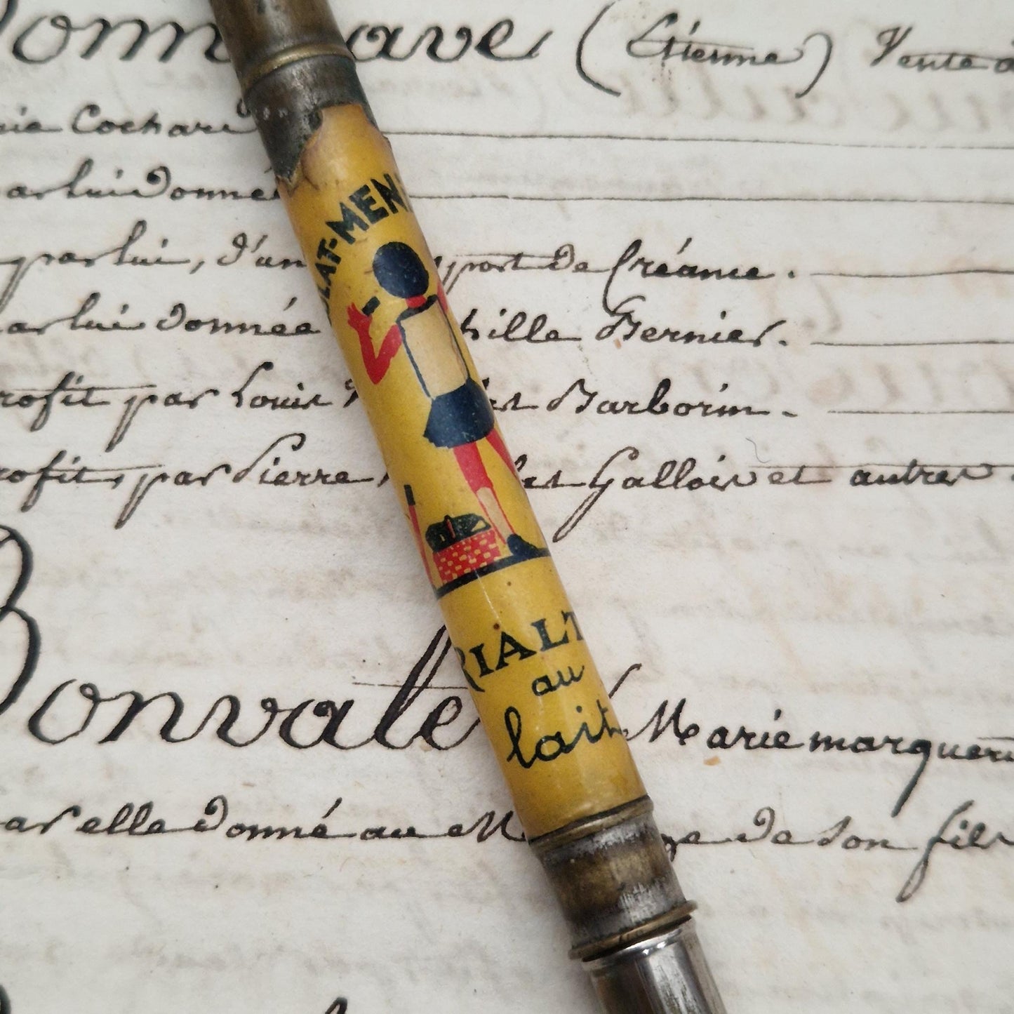 Porte-crayon publicitaire « Chocolat Menier - Rialta au lait »