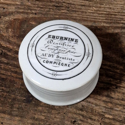 Pot dentifrice ancien « Eburnine - Dentiste, Compiègne »