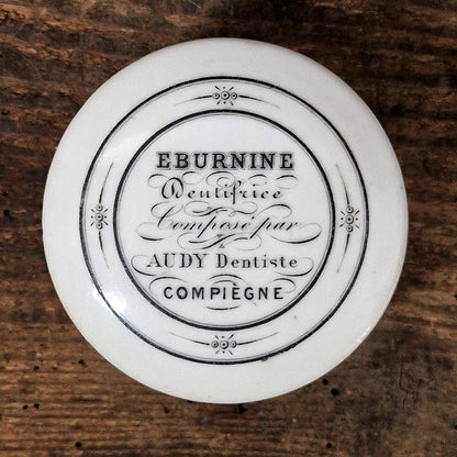 Pot dentifrice ancien « Eburnine - Dentiste, Compiègne »