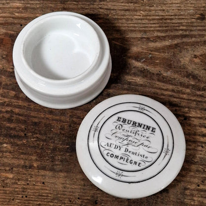 Pot dentifrice ancien « Eburnine - Dentiste, Compiègne »