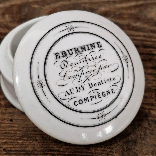 Pot dentifrice ancien « Eburnine - Dentiste, Compiègne »