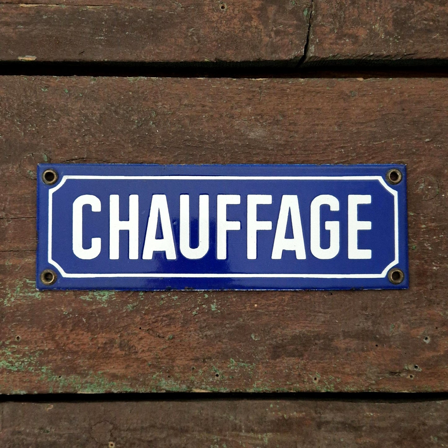 Ancienne plaque émaillée bleue « Chauffage »