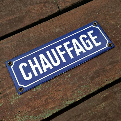 Ancienne plaque émaillée bleue « Chauffage »