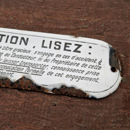 Rare plaque émaillée de Taxi « Attention, lisez... »