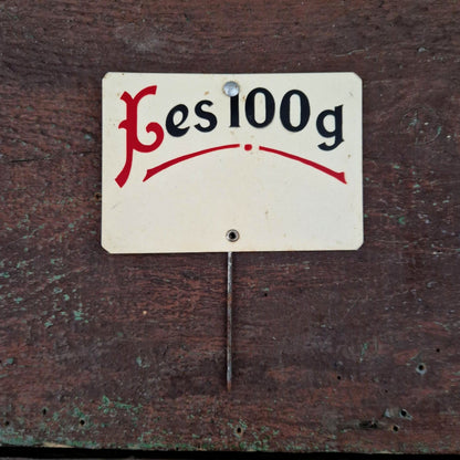 Etiquette de boucherie ancienne « Les 100 g »