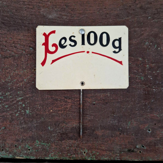 Etiquette de boucherie ancienne « Les 100 g »
