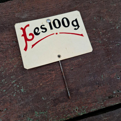 Etiquette de boucherie ancienne « Les 100 g »