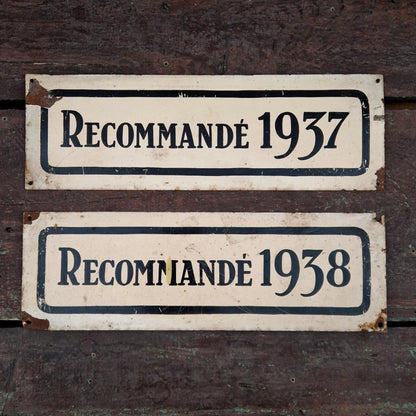 Plaque de récompense « Recommandé 1937, 1938 »