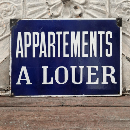 Vintage enamelled sign "Apartments for Rent"