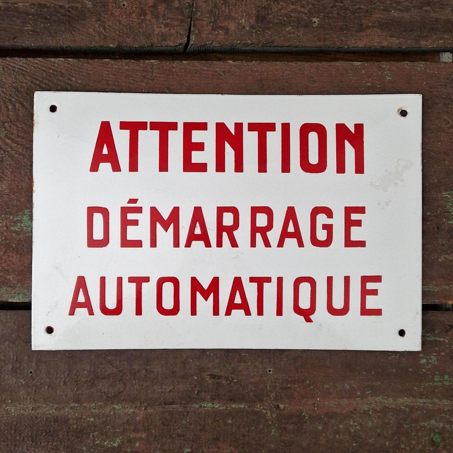 Enamelled sign "Warning automatic start"
