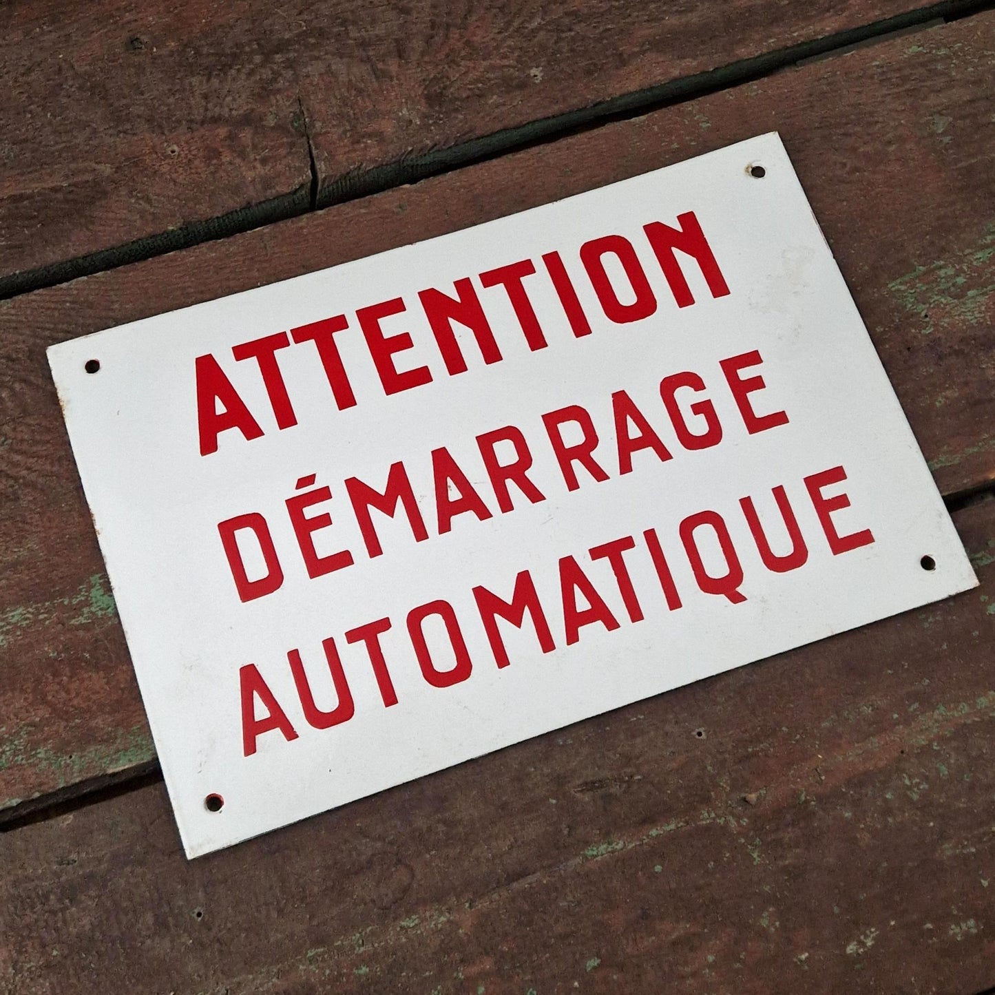 Enamelled sign "Warning automatic start"