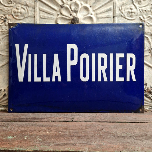Grande plaque émaillée ancienne « Villa Poirier »