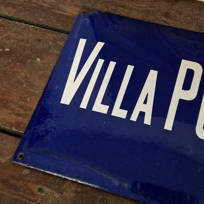 Grande plaque émaillée ancienne « Villa Poirier »