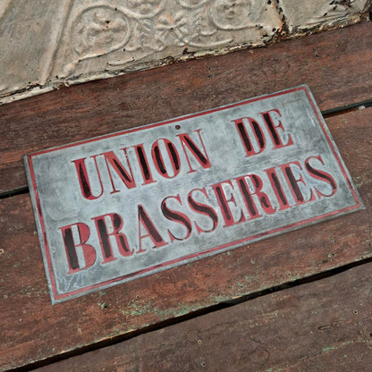 Old zinc sign "Union de Brasseries"