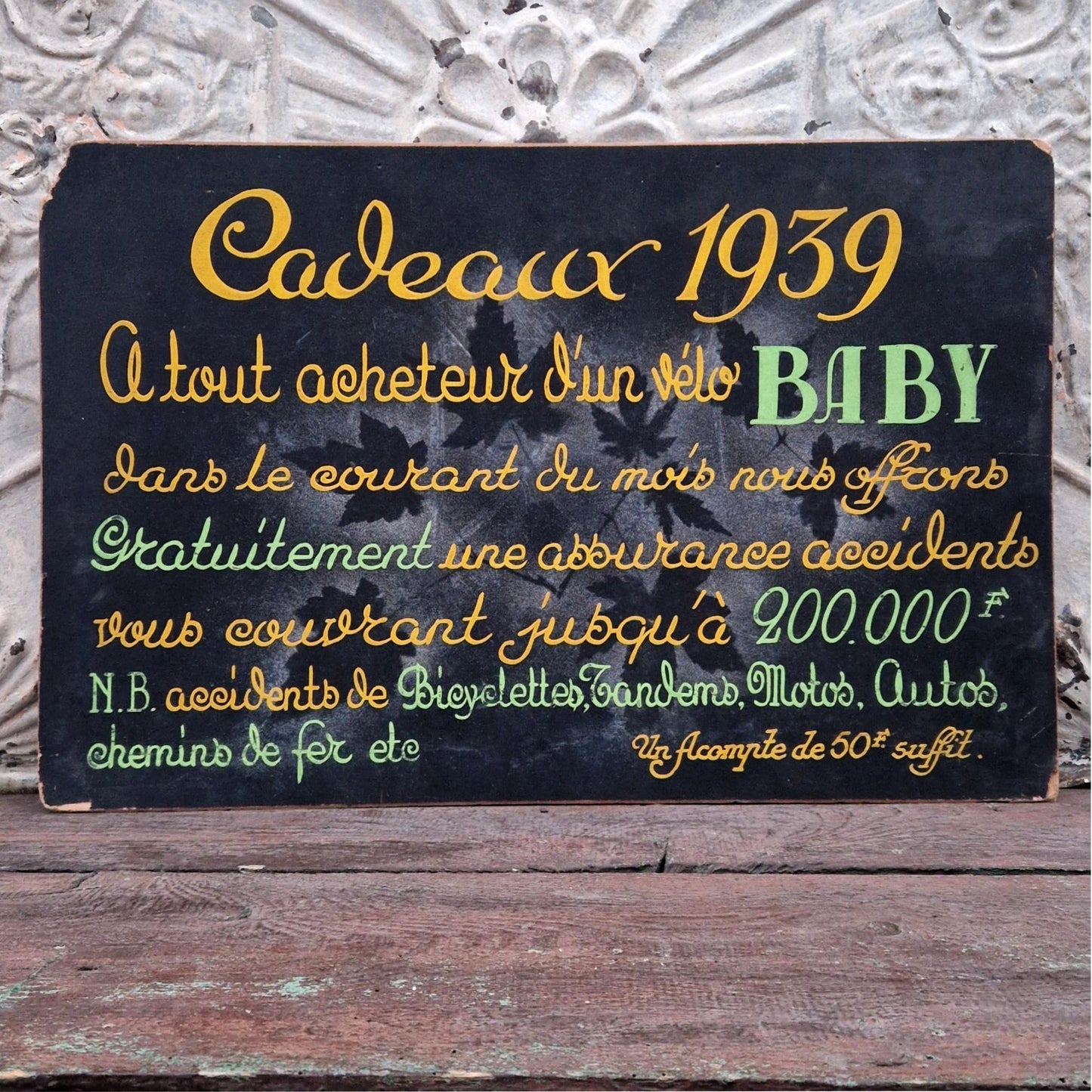 Panneau publicitaire peint « Vélo BABY  » - 1939