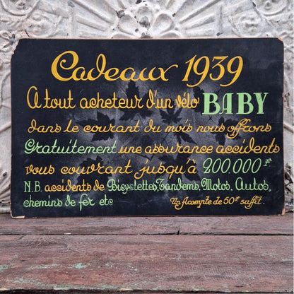 Panneau publicitaire peint « Vélo BABY  » - 1939