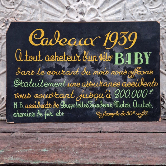 "Baby Bicycle" painted advertising sign - 1939