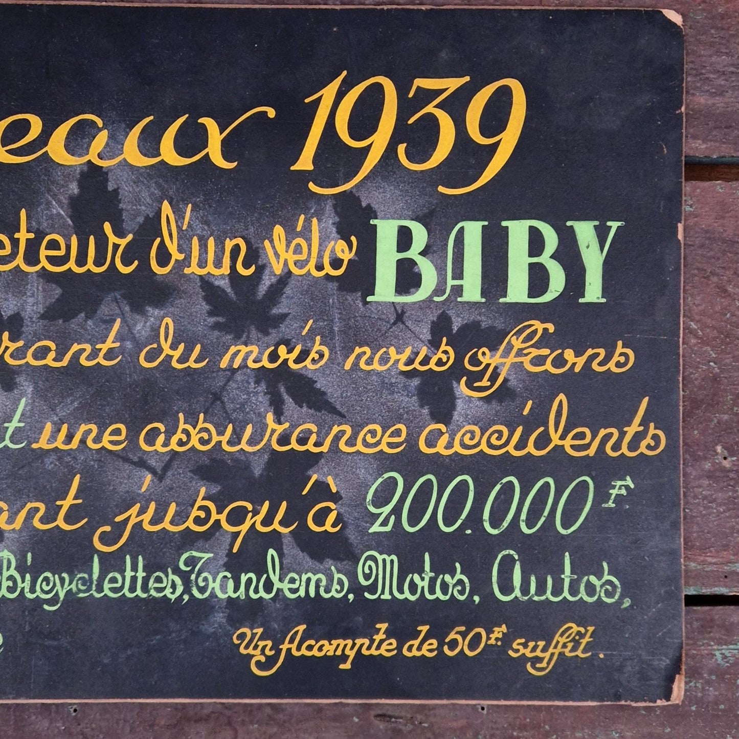 Panneau publicitaire peint « Vélo BABY  » - 1939