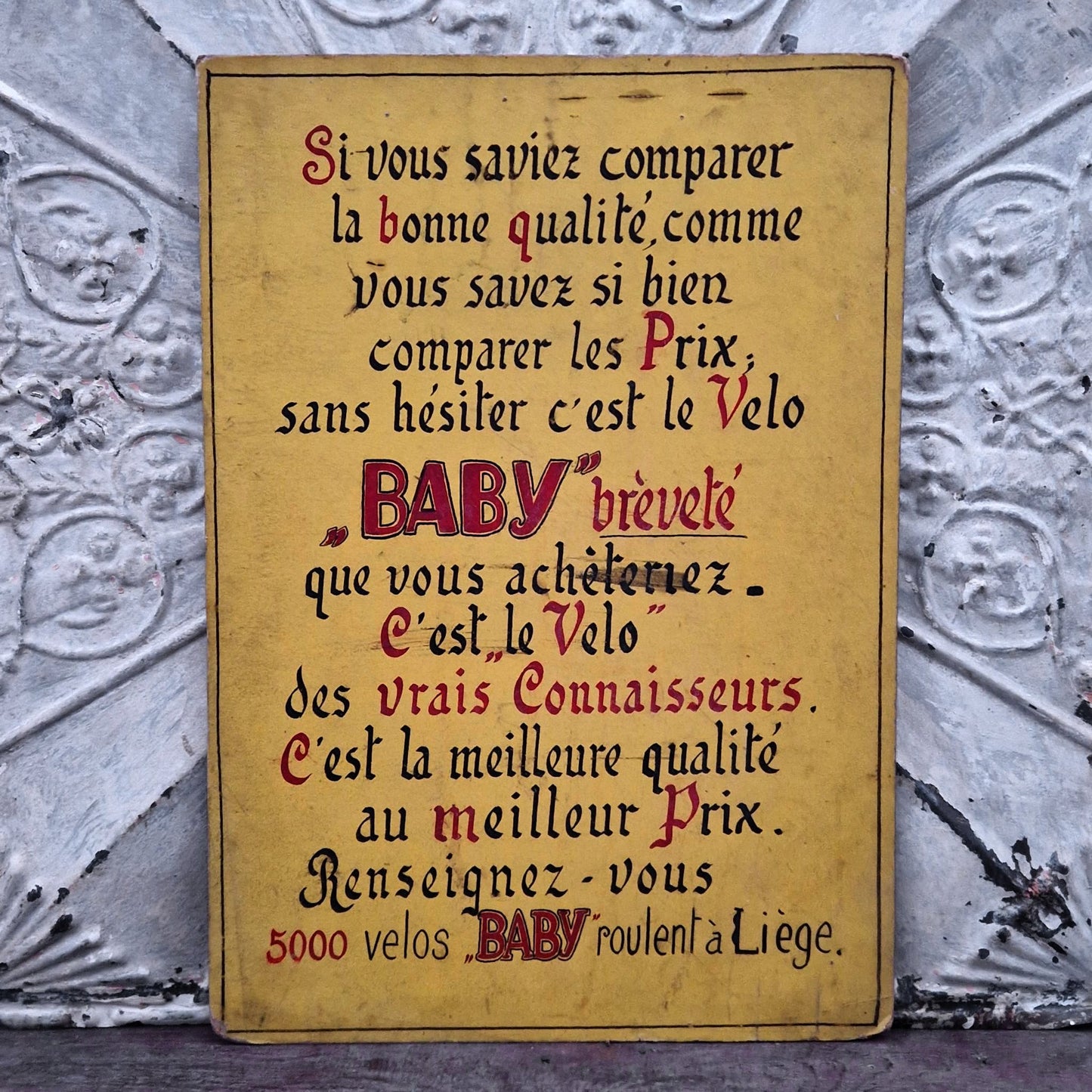 Panneau publicitaire peint à la main « Vélo BABY  »