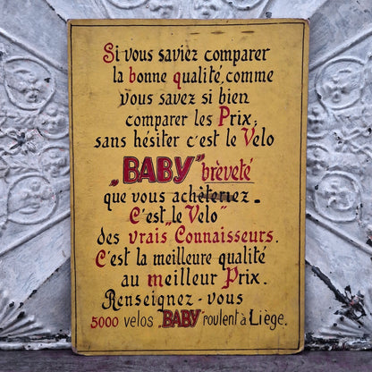 Panneau publicitaire peint à la main « Vélo BABY  »