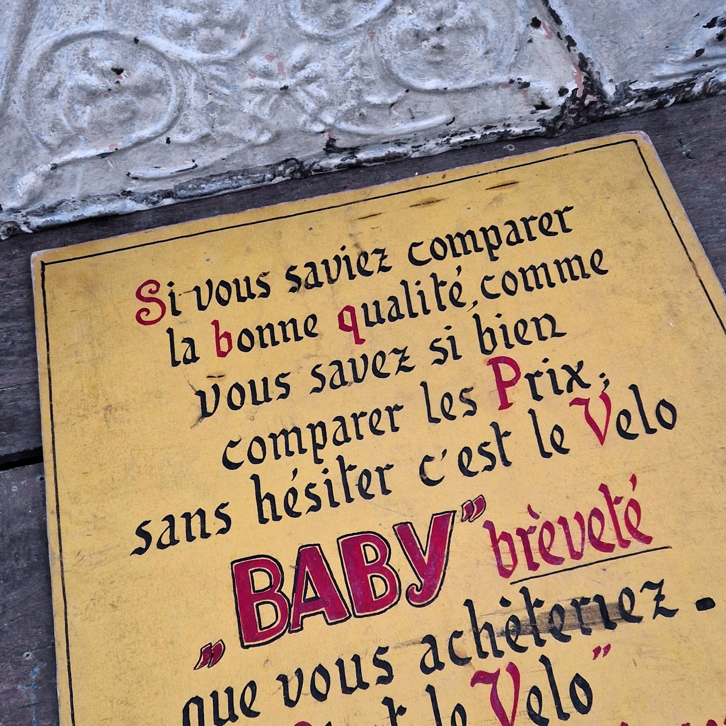 Panneau publicitaire peint à la main « Vélo BABY  »