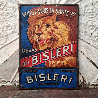 Rare Tôle lithographiée publicitaire « Bisleri Fortifiant »