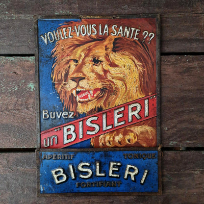 Rare Tôle lithographiée publicitaire « Bisleri Fortifiant »
