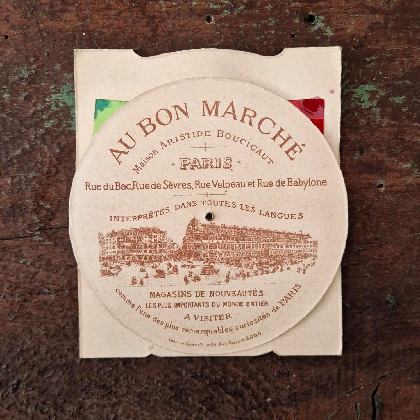 Ancienne publicité à système « Au Bon Marché - Parc Monceau »