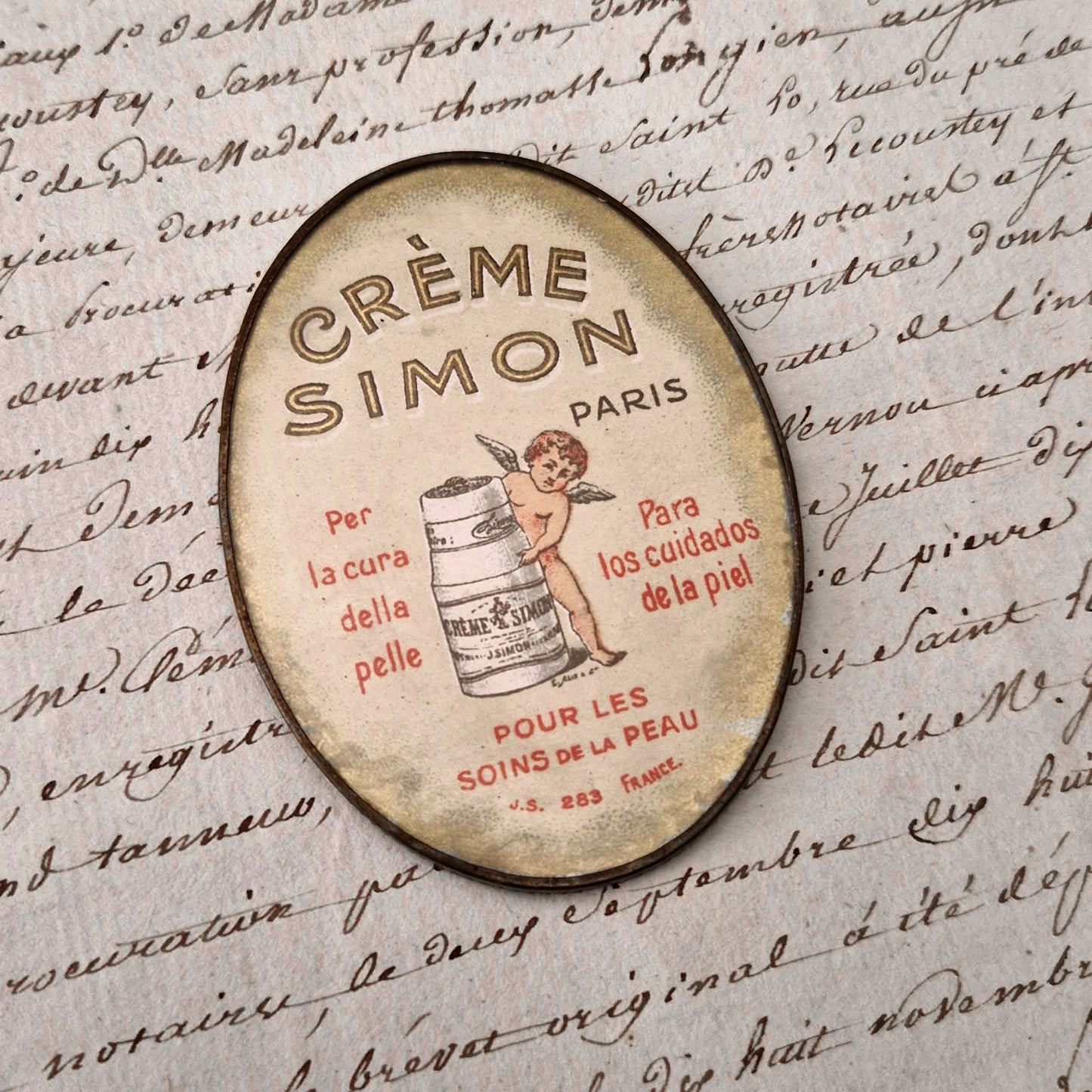 Miroir de poche publicitaire « Crème Simon Paris » - Circa 1920