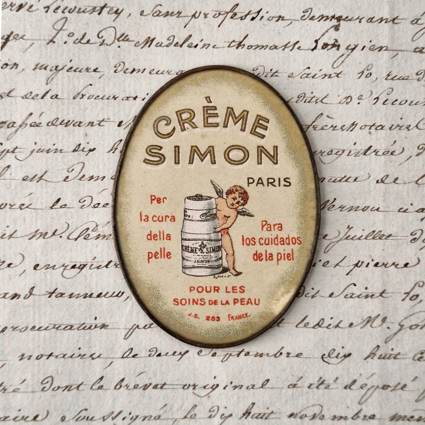 Miroir de poche publicitaire « Crème Simon Paris » - Circa 1920