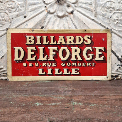 Tôle publicitaire ancienne « Billards Delforge - Lille »