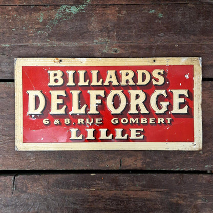 Tôle publicitaire ancienne « Billards Delforge - Lille »