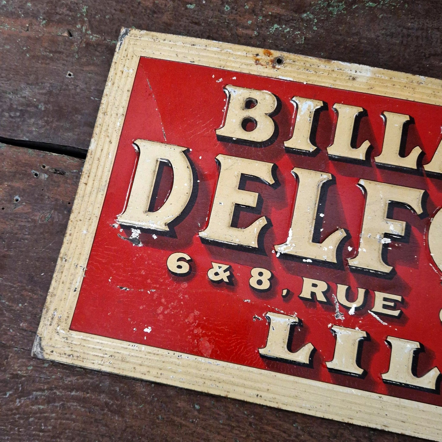 Tôle publicitaire ancienne « Billards Delforge - Lille »