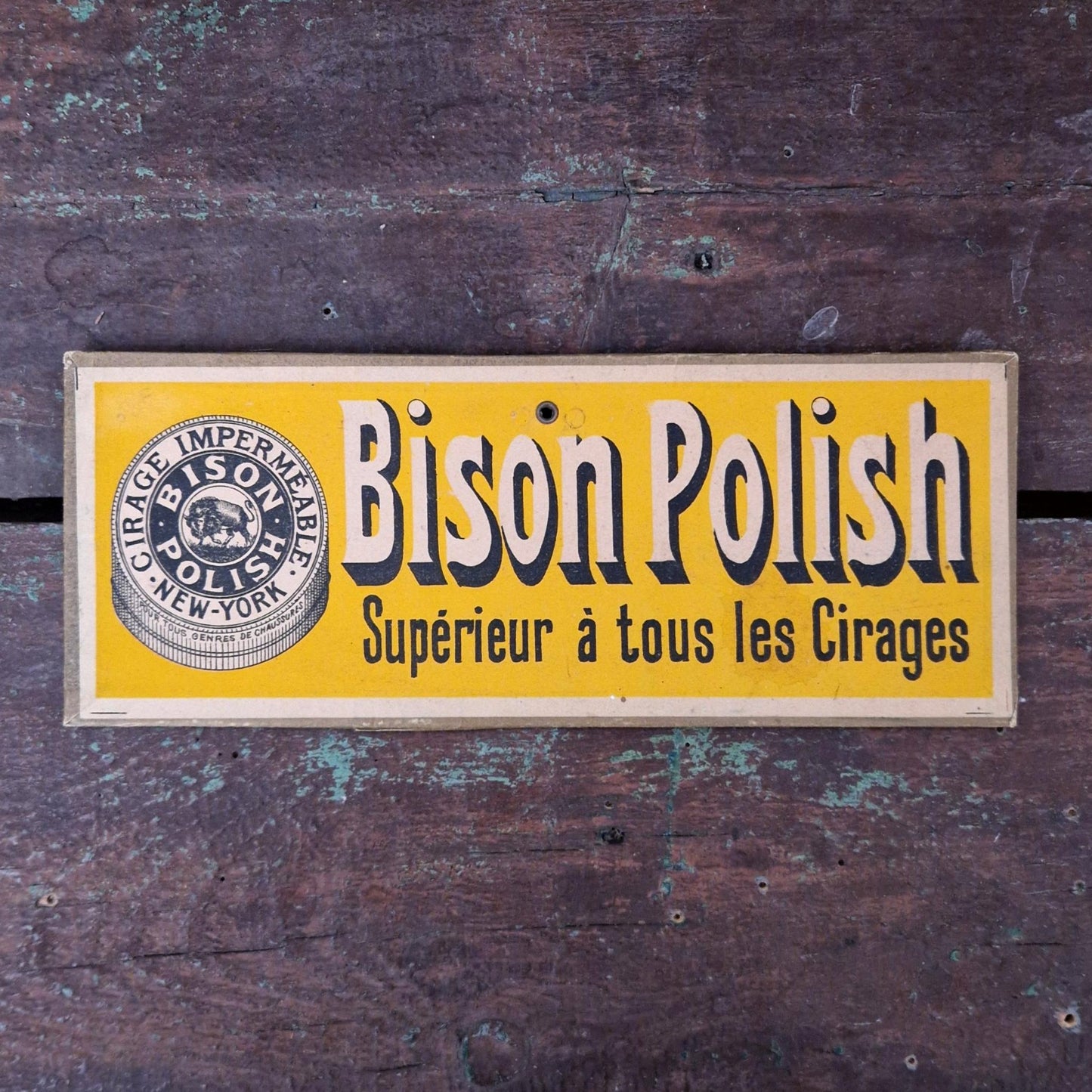 Ancien carton publicitaire « Bison Polish » - Cirage New York