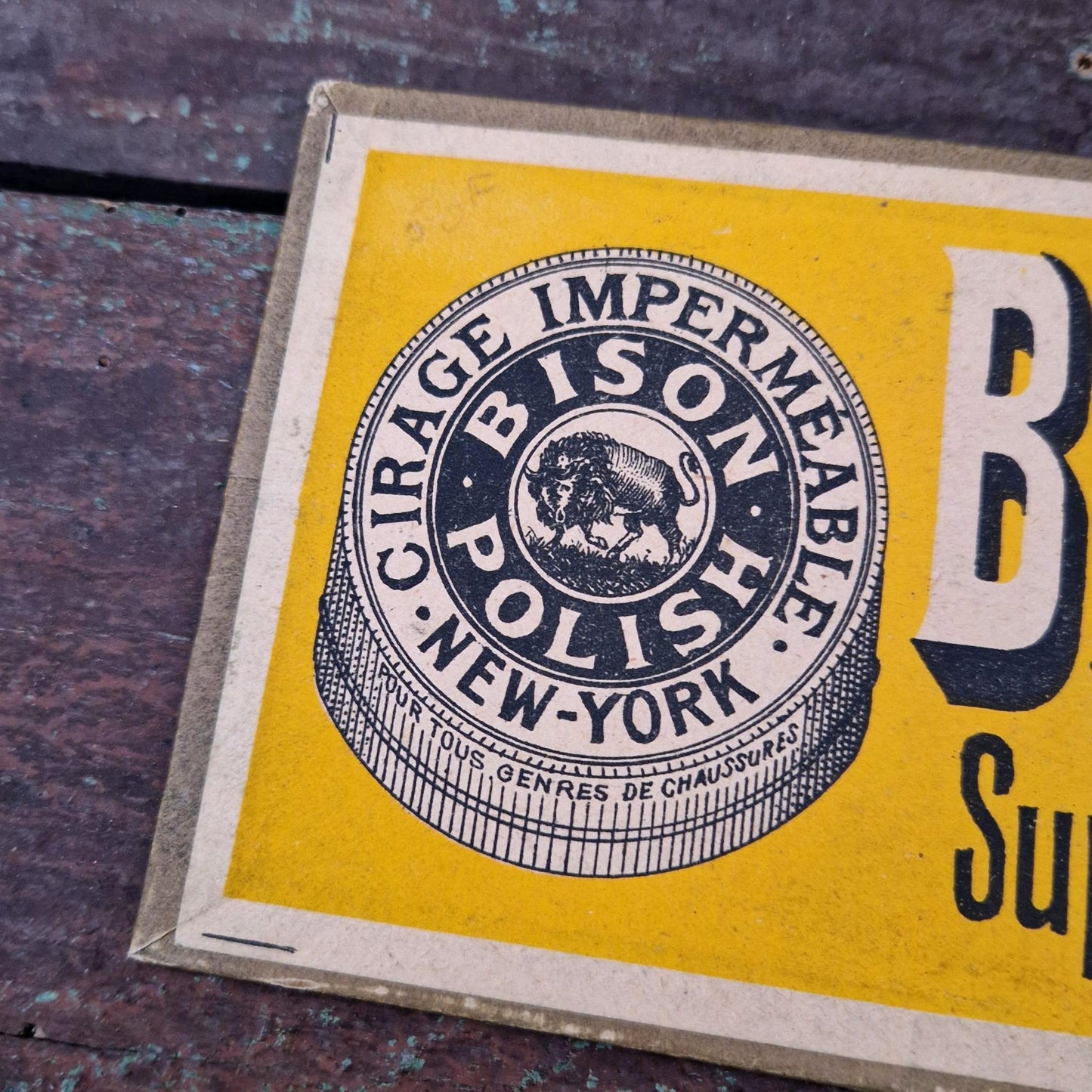 Ancien carton publicitaire « Bison Polish » - Cirage New York