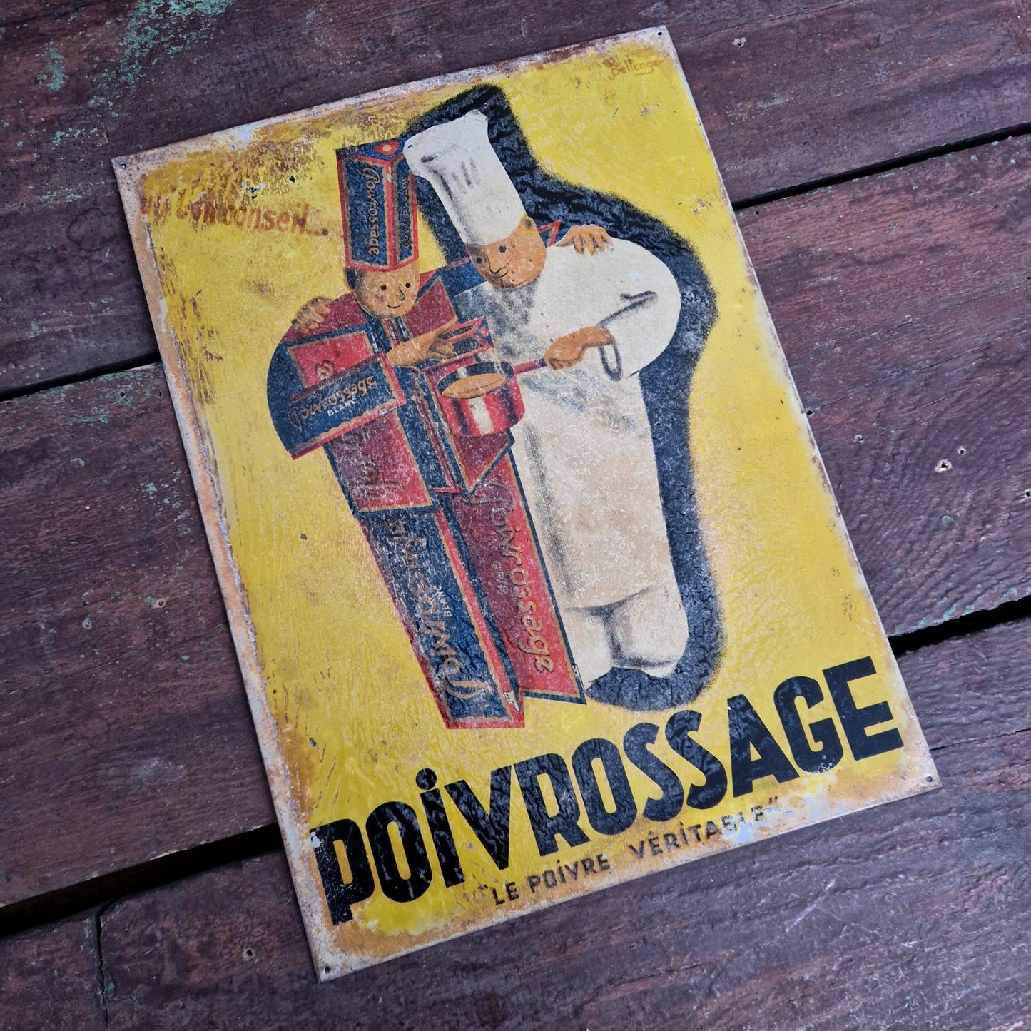 Tôle lithographiée publicitaire « Poivrossage - Le Poivre Véritable »