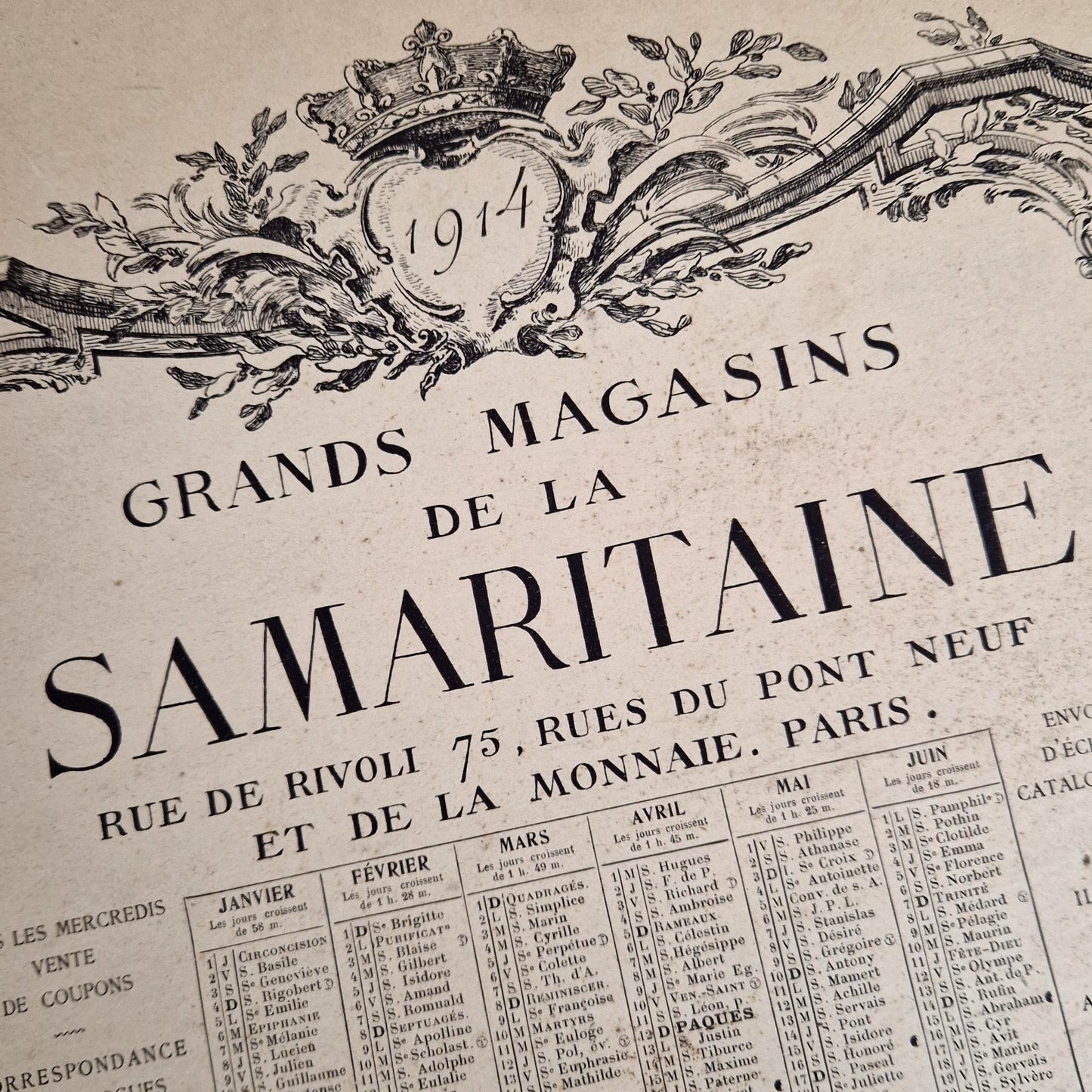 Calendrier publicitaire « La Samaritaine, Paris - 1914 »