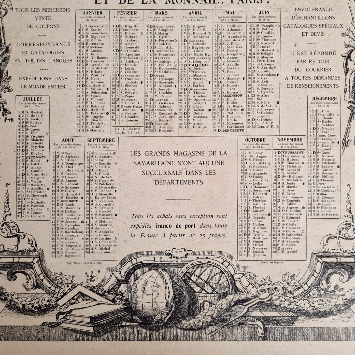 Calendrier publicitaire « La Samaritaine, Paris - 1914 »
