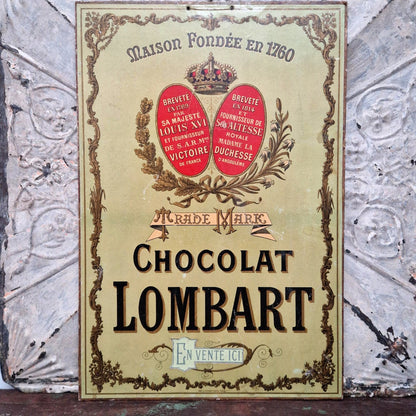 Rare carton publicitaire « Chocolat Lombart »,  Vers 1900