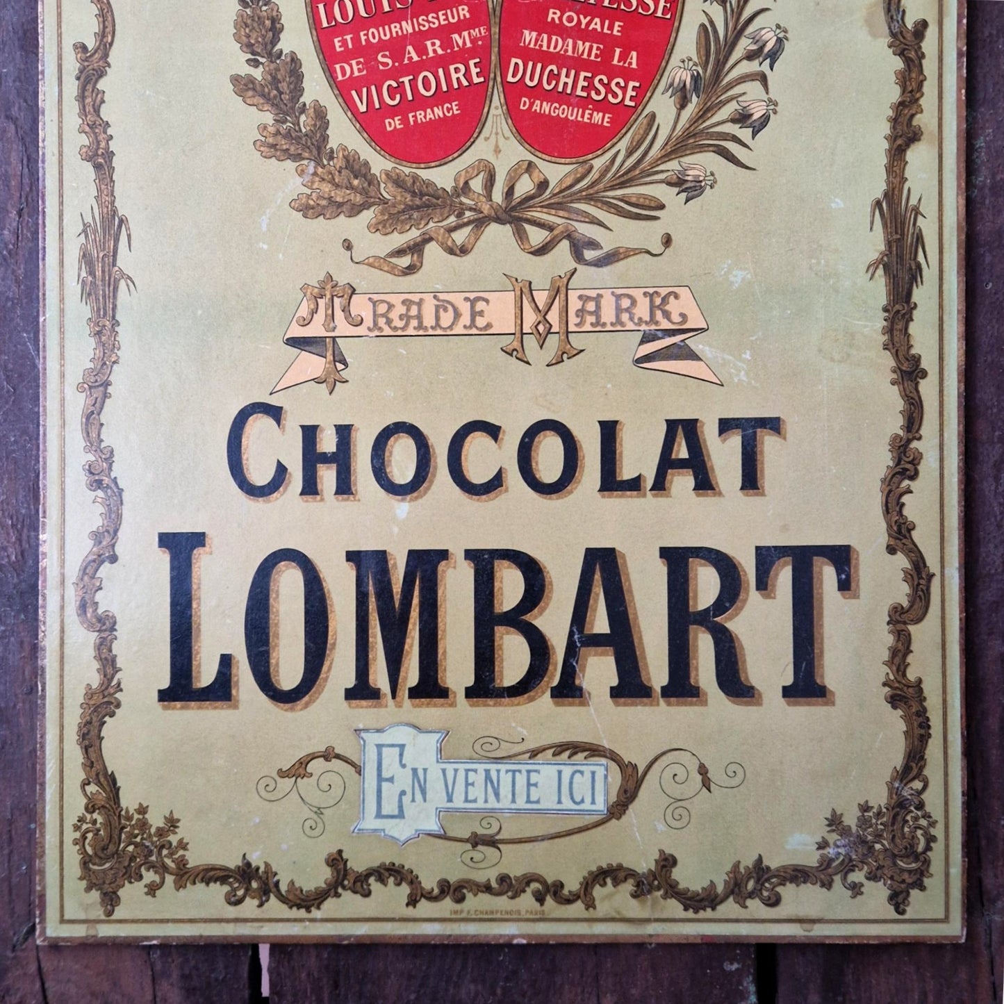 Rare carton publicitaire « Chocolat Lombart »,  Vers 1900