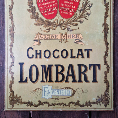 Rare carton publicitaire « Chocolat Lombart »,  Vers 1900