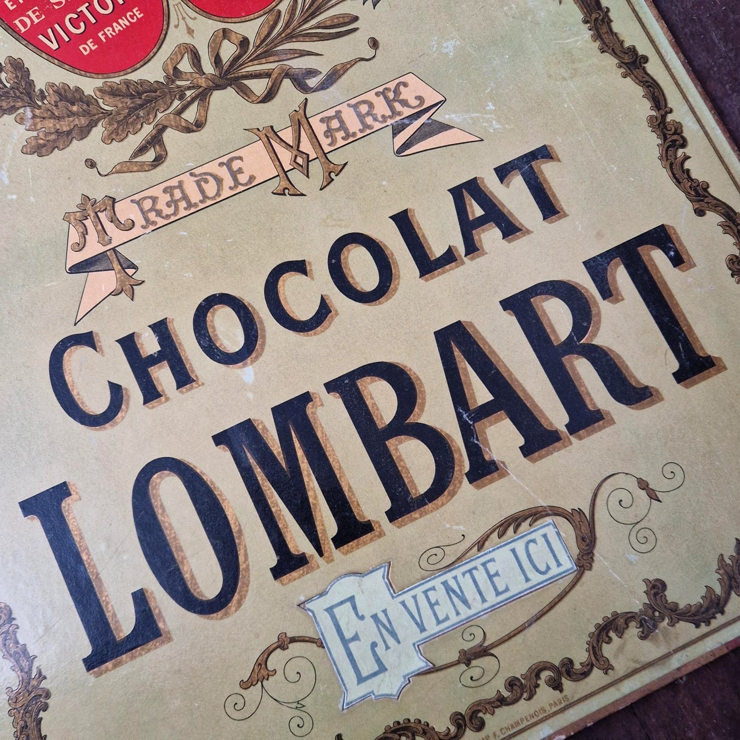 Rare carton publicitaire « Chocolat Lombart »,  Vers 1900