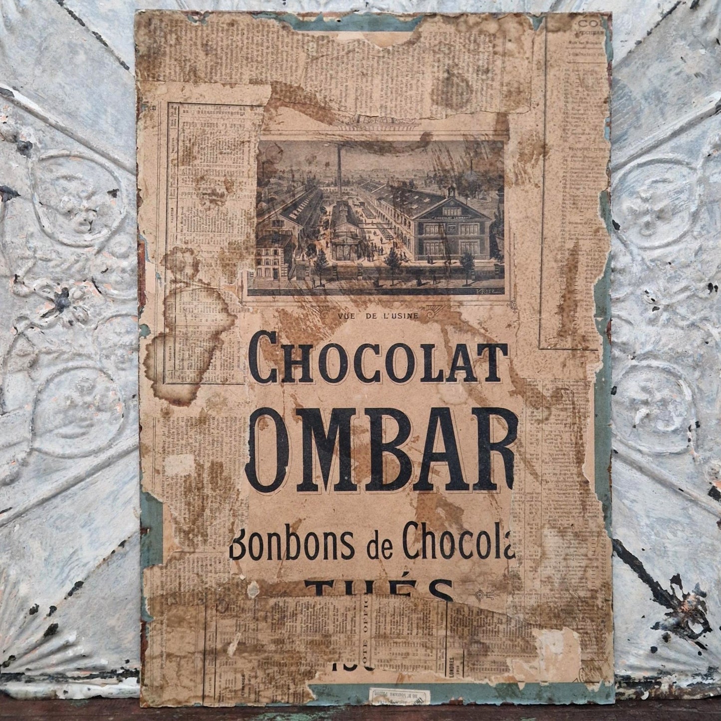 Rare carton publicitaire « Chocolat Lombart »,  Vers 1900