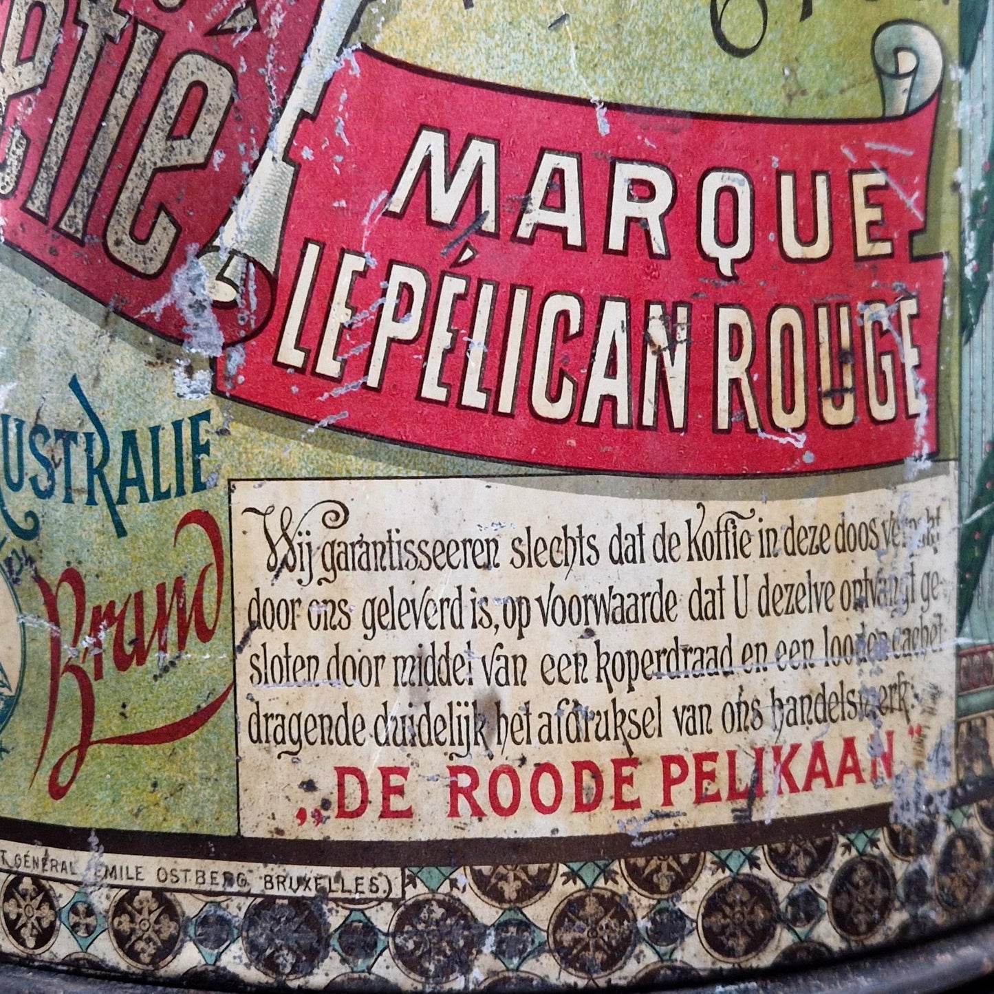 Rare grande boîte d'épicerie « Pélican Rouge » - 1899