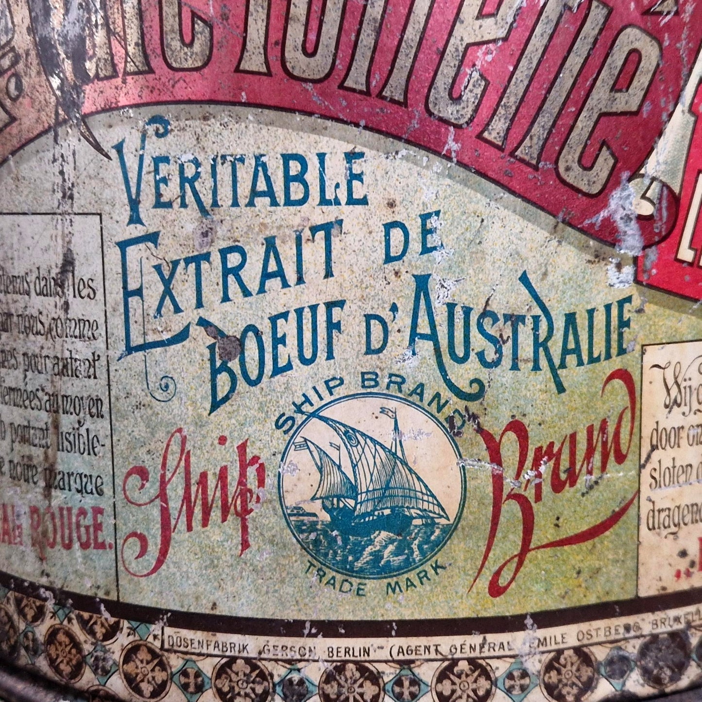 Rare grande boîte d'épicerie « Pélican Rouge » - 1899