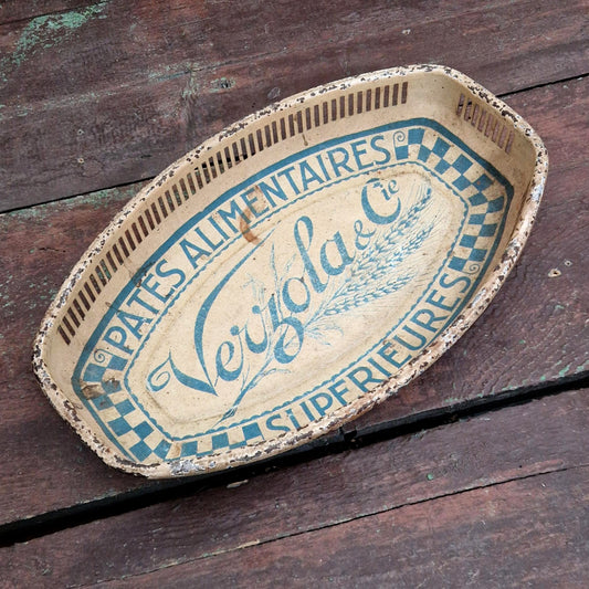 Corbeille publicitaire en tôle lithographiée « Pâtes Verziola »