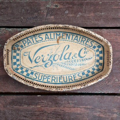Corbeille publicitaire en tôle lithographiée « Pâtes Verziola »